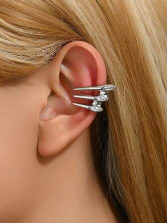 1 件时尚宽金属锆石耳环，适合瘦脸