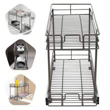 Organizador de armario extraíble de 2 niveles, estante deslizante extraíble para almacenamiento de armario de cocina, baño y despensa de 10.5" de ancho x 21.5" de profundidad en color gris. El mejor regalo/presente para familiares y amigos. Feliz Navidad. Decoración del hogar y el baño, organizador de baño. Regreso a clases de verano - Gris - Ver 4