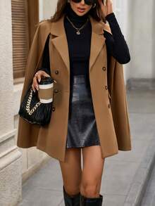 2 Pieces Set: Women's Lapel Sleeveless Knitted Jacket And Knitted Cape Shawl