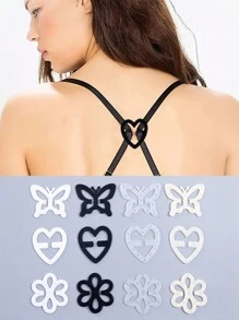 4/12pcs,Invisible Bra Strap Non-Slip Buckle, Three Shapes And Four Colors Of Non-Slip Underwear Shoulder Multi-Functional Belt Clip, Fitness Yoga Shoulder Buckle, Summer Outdoor Preferred