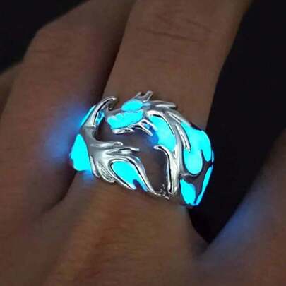 龙纹戒指 时尚个性夜光龙纹戒指 食指戒指 宽版戒指 大尺寸情侣戒指 节日礼物