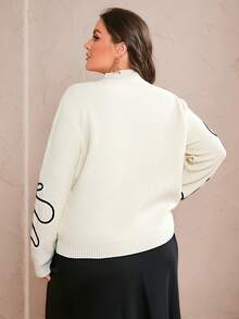 Simplee Damtröja i plus size med tvinnat mönster, lång ärm, pullover, för pendling, lämplig för hemmet, kontoret och utomhusbruk, ny stil för höst/vinter - Vitt - Visa 4