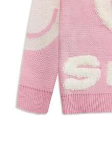 Women Pink Casual Smiling Face Pattern Jacquard Knitted Sweater - Pink - View 10