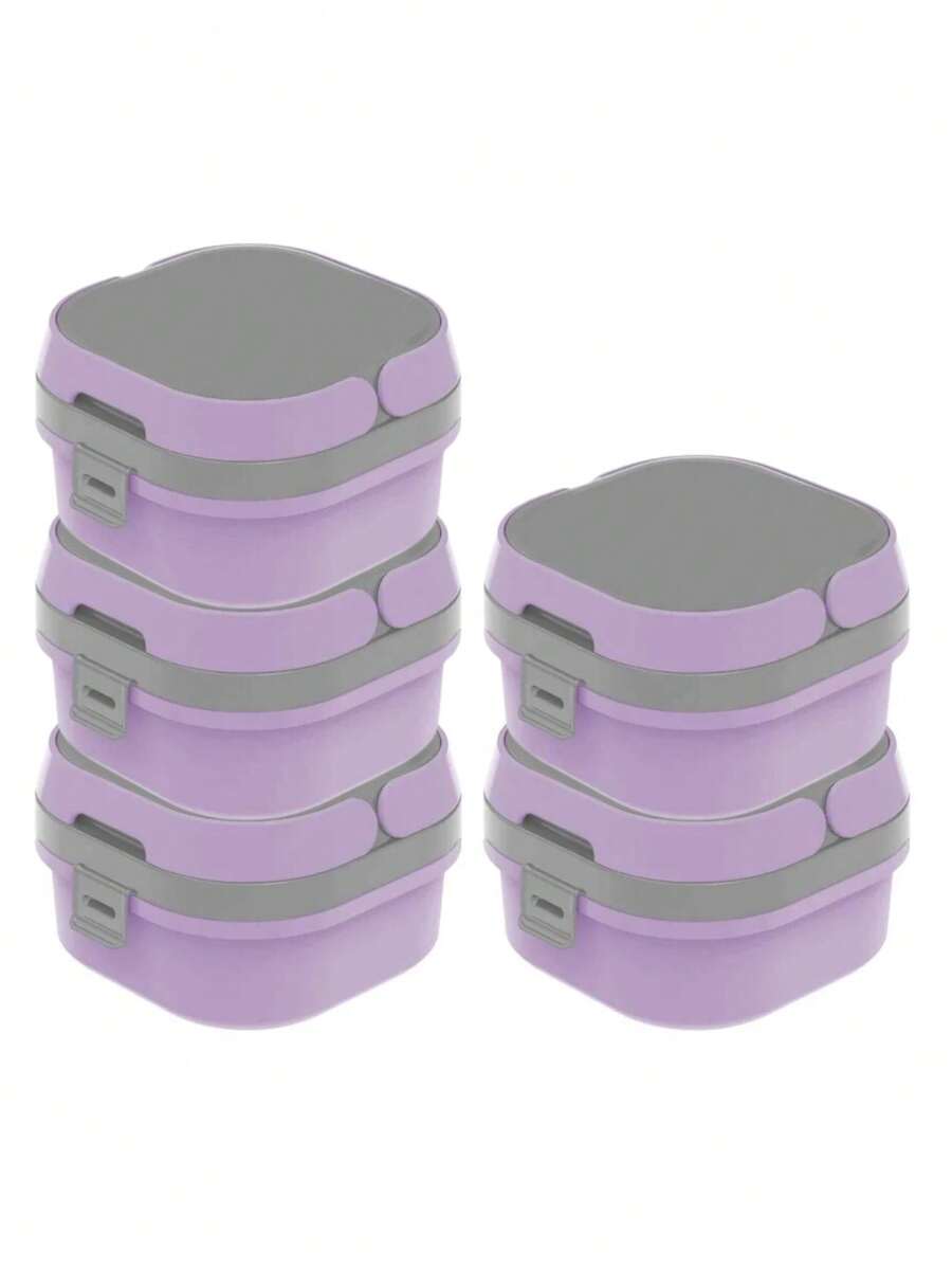 Kit 5 Fit Lunch Box Pots 660ml With Handle, Lock, Divider, Elegant, Practical Design - 紫色 - 查看 1