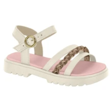 Molekinha Children's Sandal Tractor Rhinestone Braided Comfort - 白色/金色 - 查看 2