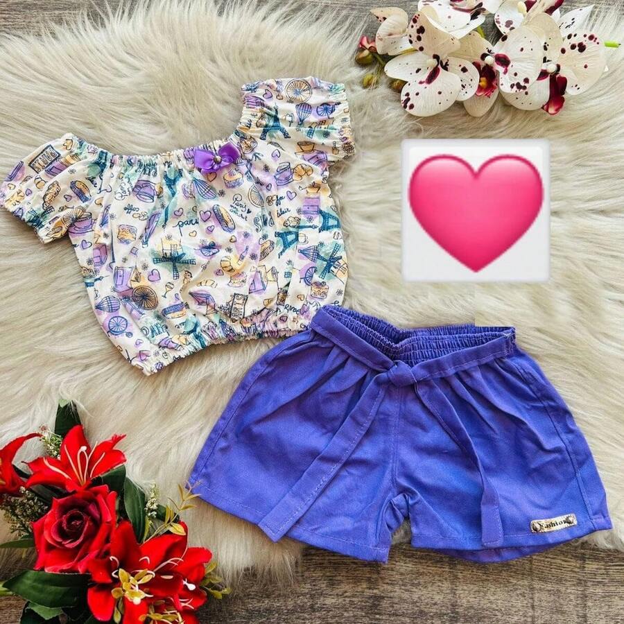 Children's Set Of Shorts +  Blouse, Fashion Blogger - 酒紅色 - 查看 1