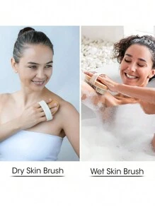 木制身体淋浴磨砂去角质刷 1 件，沐浴、刷子、皮肤刷、身体柔软毛发干燥刷、去角质硅胶身体磨砂沐浴身体刷易于清洁面部、足部、腿部去角质 - 紧致肌肤脂肪团按摩器，适用于大腿 - 天然鬃毛磨砂，用于去除死皮、旅行用品、婚礼、派对、生日、送给男士、妈妈、爸爸、朋友的礼物、新年、配饰、有趣的礼物 - 黃色 - 查看 5