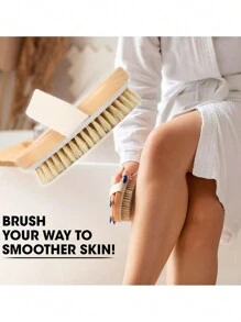 木制身体淋浴磨砂去角质刷 1 件，沐浴、刷子、皮肤刷、身体柔软毛发干燥刷、去角质硅胶身体磨砂沐浴身体刷易于清洁面部、足部、腿部去角质 - 紧致肌肤脂肪团按摩器，适用于大腿 - 天然鬃毛磨砂，用于去除死皮、旅行用品、婚礼、派对、生日、送给男士、妈妈、爸爸、朋友的礼物、新年、配饰、有趣的礼物 - 黃色 - 查看 9