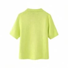 Women's Casual Neon Yellow Short Sleeve Cardigan - Spring/Autumn - Mustard Yellow - View 3