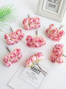 1 件（6 件头）秋季装饰迷你人造玫瑰花束丝绸圣诞装饰松针假植物迷你树枝情人节礼物生日派对装饰婚礼花篮新娘手捧花家居装饰餐厅卧室窗台花瓶装饰新年装饰户外花园开学季 - 彩色 - 查看 23