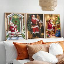 3 件复古圣诞老人圣诞装饰帆布海报和印刷品、圣诞礼物、圣诞袜、最美丽的圣诞墙饰帆布墙艺术，无框架 - 彩色 - 查看 2