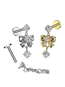 1pc Cute Bowknot Dangle Cartilage Ear Stud, 316 Stainless Steel Flat Base, Internal Thread Body Piercing Jewelry, Gift For Party & Daily Wear Valentines - Bow - View 2