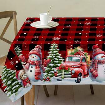 Vintage Christmas Tablecloth: Santa And Reindeer Design, Rectangular And Round, Waterproof, Durable, Suitable For Indoor And Outdoor Use