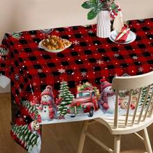 Vintage Christmas Tablecloth: Santa And Reindeer Design, Rectangular And Round, Waterproof, Durable, Suitable For Indoor And Outdoor Use - Multicolor - View 5