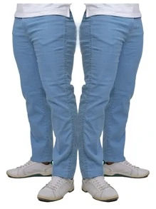 KIT 2 Men's Slim Light Blue Jeans With Elasticity - Lycra Elastane - Rửa nhẹ - Xem 1