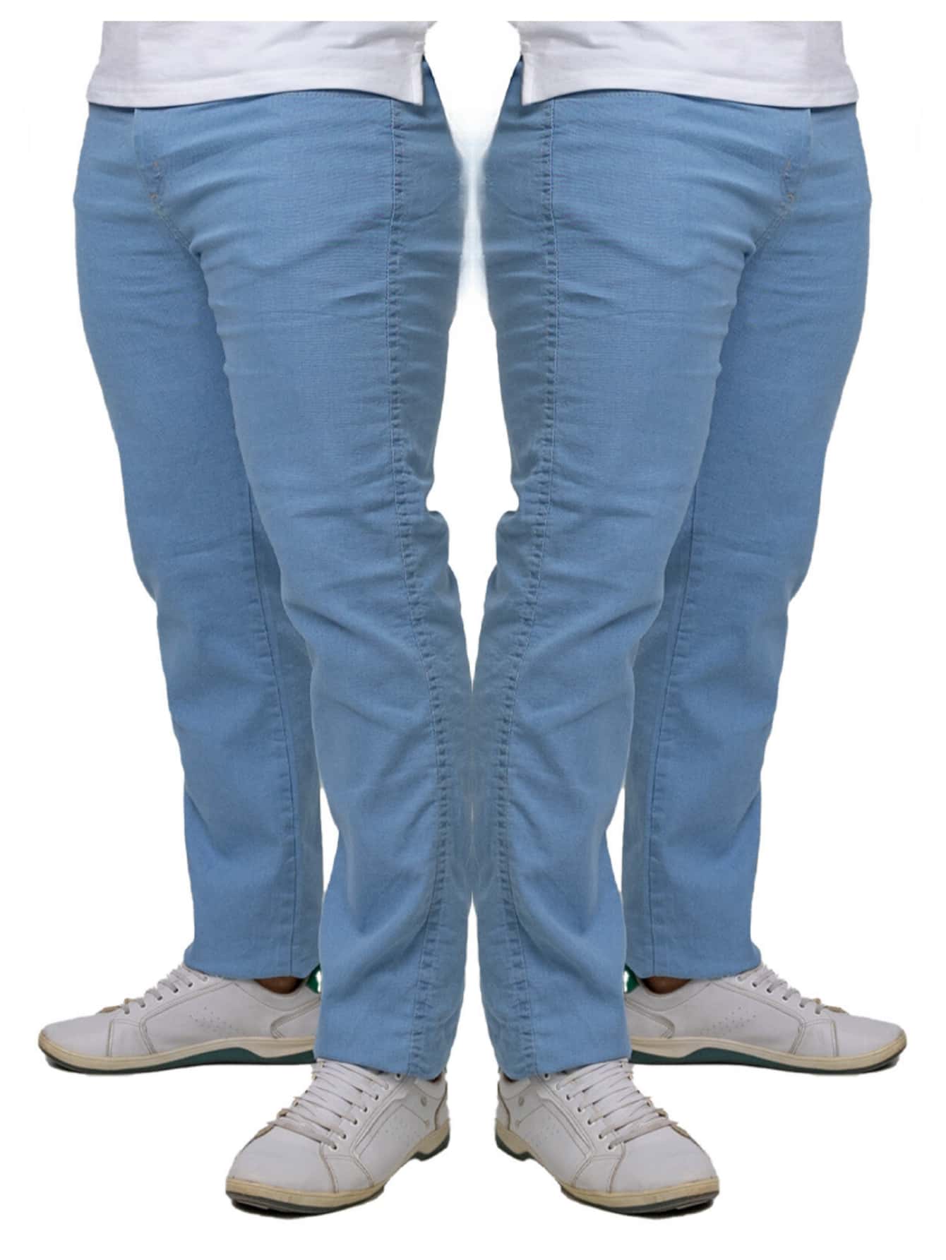 KIT 2 Men's Slim Light Blue Jeans With Elasticity - Lycra Elastane - Rửa nhẹ - Xem 1