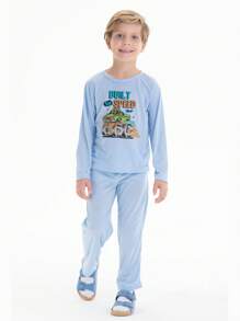 Glow In The Dark Children's Winter Pajamas Set - Phone Print - Màu xanh nhạt - Xem 1