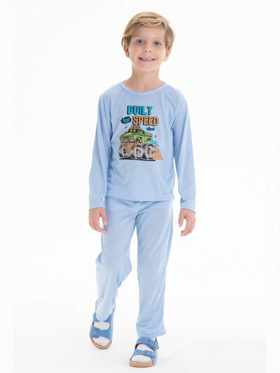 Glow In The Dark Children's Winter Pajamas Set - Phone Print - Màu xanh nhạt - Xem 1