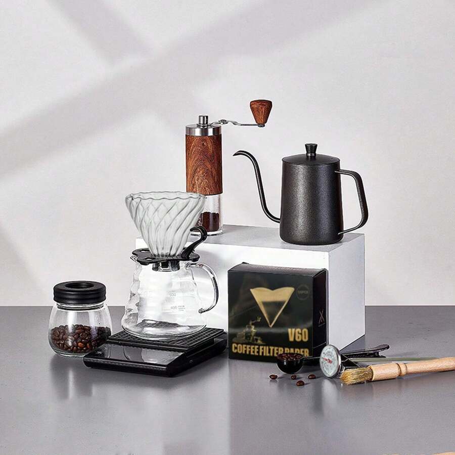 1/5/6/7/8/9/10件便携式咖啡礼盒套装 - 咖啡粉压滤器、滤布、手动手冲咖啡壶 返校季 - 黑色 - 查看 1