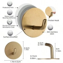 Klebehaken, Handtuchhaken, Garderobenhaken aus gebürsteter Edelstahl, zum Aufhängen von Bademänteln, Schwämmen im Badezimmer und Schlafzimmer, Haken-Zubehör, Zusatzhaken, Haken für hohe Belastungen. Zum Aufhängen von Mänteln, Kleidung, Pflanzen, Gartenwerkzeugen, Küchenutensilien, Pfannen, Töpfen, Besteck, Löffeln, Hüten, Handtüchern und Bademänteln. Für Ihr Schlafzimmer, Dusche, Klassenzimmer, Garage, Apartment, Studentenwohnheim, Schränke, Kühlschrank, Organisation und die meisten Arten von Raumdekoration.