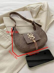 2024冬季新款女士个性斜挎包休闲韩版月牙包时尚链条简约女单肩包潮女斜跨包 - 棕色 - 查看 3