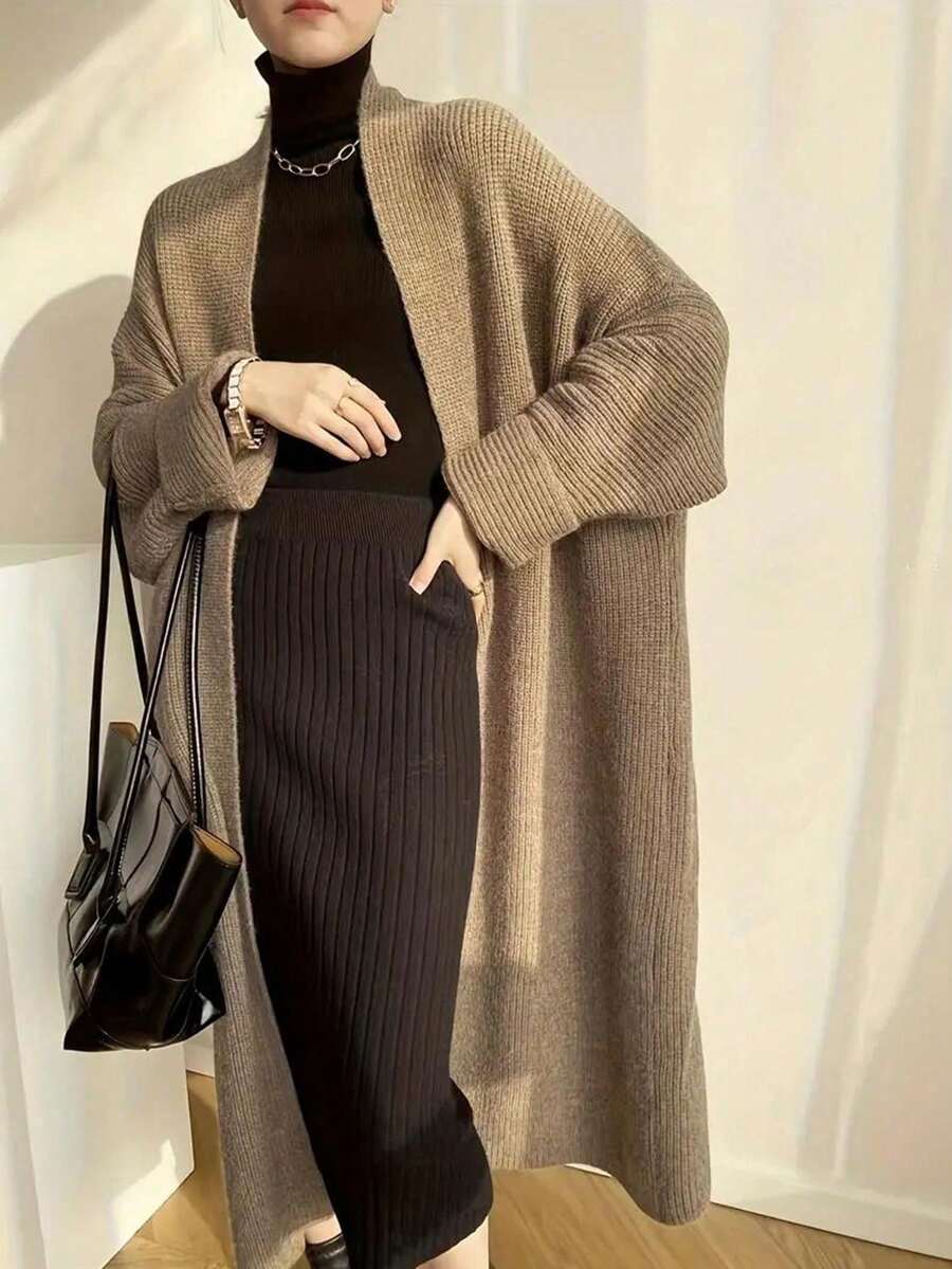 Knitted Wool Sweater, Casual Open Front Long Sleeve Wool Sweater For Women In Autumn And Winter - Khaki - View 1