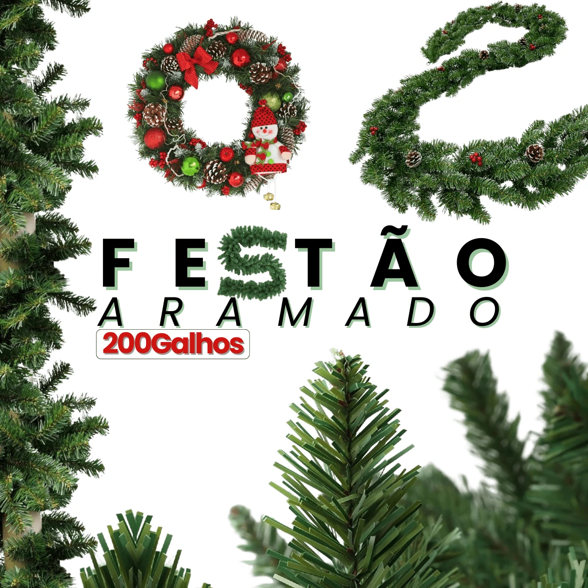 Premium Luxury Wire Garland 2.70m Green Christmas Decoration 200 Branches Can Be Shaped Use In Various Christmas Scenarios - 綠色 - 查看 1