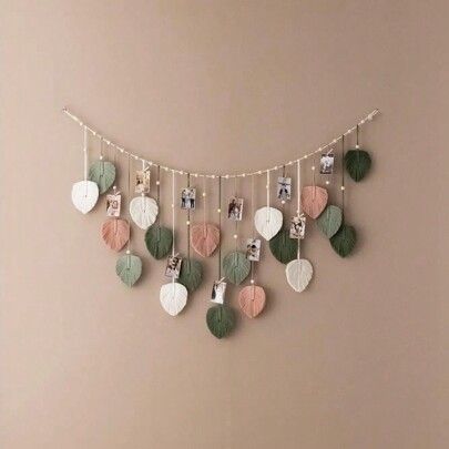 1 pieza Tapiz de pared estilo bohemio, decoración de pared tejida a mano con diseño de hojas para sala de estar, dormitorio, cabecera, decoración del hogar, decoración de habitación, arte de pared, banderas de habitación, tapiz, tapiz de pared