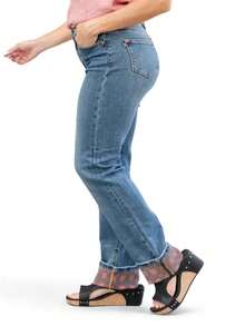Judy Blue PLAID CUFF STRAIGHT LEG JEAN - Rửa trung bình - Xem 2