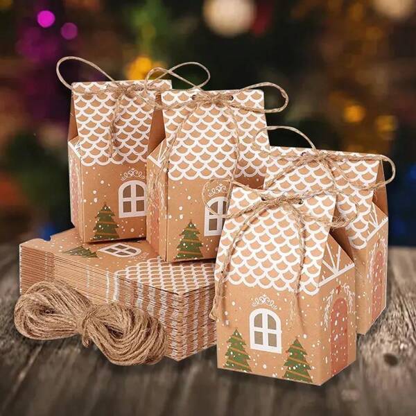 5/10pcs Kraft Paper Christmas House Gift Boxes Packaging Boxes For Gifts And Souvenirs