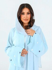1pc Women's Heart Embroidery Fashion Open Front  Muslim Elegant Abaya Robe, Perfect For Party Or Daily Wear - Abaya - View 19