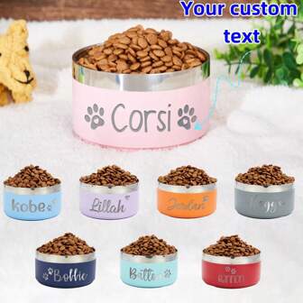 [Personalizado] Grabado láser, tazón de acero inoxidable para mascotas con nombre, tazón de comida, tazón de agua, tazón para gato, regalo para mascotas, perro, gato, tazón de comida para perro cilíndrico reforzado de doble capa para mascotas