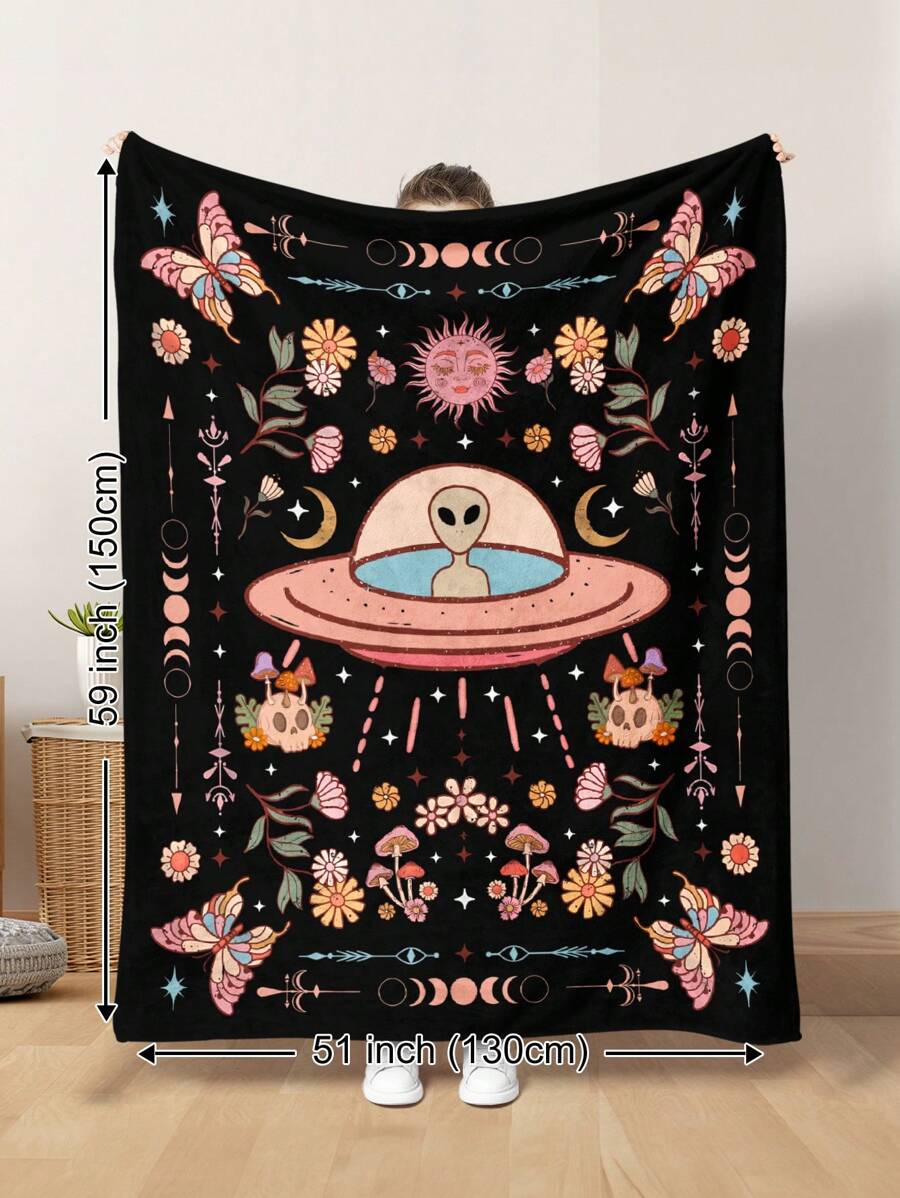 1 cái Huyền bí cổ điển, Người ngoài hành tinh, UFO, Bướm, Hoa, Thực vật, Đầu lâu, Mặt trời và Mặt trăng, Chăn sang trọng họa tiết nấm, Mềm mại và ấm áp, Thích hợp cho mọi mùa, Cho phòng khách, Ghế sofa, Ghế dài và phòng ngủ, Tuyệt vời cho du lịch, Cắm trại , Quà - Nhiều màu - Xem 1