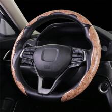 3pcs Woodgrain Snap-On Car Steering Wheel Cover Without Inner Ring, Universal
