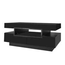 Okwish Rectangular Coffee Table, LED High-Gloss Side Table For Bedroom, Living Room Tables With Storage Space For The Living Room, Side Table With Four Drawers