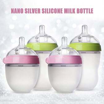 1pc Nano Silver Silicone Baby Bottle, Wide Mouth Anti-Choke Anti-Drop Anti-Colic, Shatter-Resistant Heatproof Leakproof, Gravity Ball Design,  & Healthy,