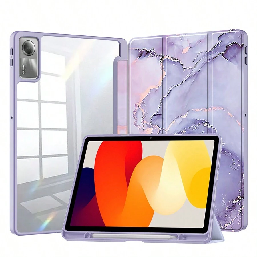 1 pieza Funda protectora de acrílico transparente con ranura para lápiz y diseño de mármol colorido para Pad Tablet 6/6Pro, Redmi Pad 10.61 SE, que proporciona protección antideslizante