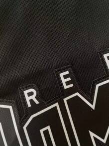 Maglietta casual da uomo stile boyfriend, maglia da baseball nera n.22, manica corta, collo a V con bottoni, ricamata e con cuciture, adatta per feste e sport