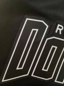 Maglietta casual da uomo stile boyfriend, maglia da baseball nera n.22, manica corta, collo a V con bottoni, ricamata e con cuciture, adatta per feste e sport