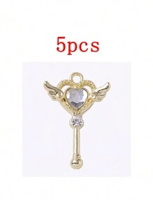 5pcs/Pack Fashion Magic Wand Shaped Zinc Alloy Pendant Charms, Kawaii Fashion Supplies Wholesale