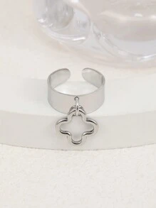 1pc Fashionable Asymmetrical Geometric Square Pendant Ring - Silver - View 12