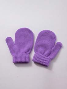 1pair Kids Plain Knit Mittens Gloves, Outdoor Cold Proof Casual Versatile Winter Warm Gloves - Children's Knitted Gloves - View 21