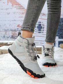 Unisex Thick Warm Snow Boots For Winter, Outdoor Sports Comfortable Solid Color Hiking Shoes