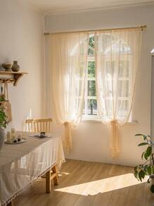 LOSPRING 2 Panels Bohemian Sheer Curtains French Romantic Pastoral Crochet Thread Weaving Lace Curtains For Living Room
