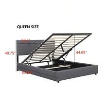 Wooden Bed Frame For Children, Adolescents And Adults, Tufted Headboard, Upholstered Queen Bed Frame With Lifting Storage Space - 灰色 - 查看 10