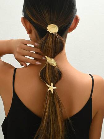 1pc/3pcs Women's Metal Hairpin Fashion Personalized Elegant Hair Accessories Y2K Kauri Conch Starfish Hairpin Decorative Hairpin Hair Clips Hair Claws Hair Slide Hair Barrettes, School Stuff