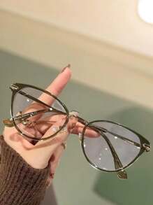 Y2K Mint Green Cat Eye Glasses, Women's Transparent Eyewear Accessory, Halloween Theme - Olive Green - View 3