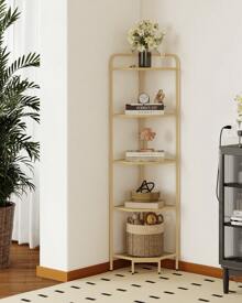 HEXCELEN Corner Shelf Stand, Glass Bookshelf Bookcase, Bathroom Organizer, Plant Stand, Steel Frame, Tempered Glass, Modern Style For Living Room, Bathroom, Kitchen, Room Deocr, Home Decor, 5/6-Tier Golden - 金色 - 查看 3