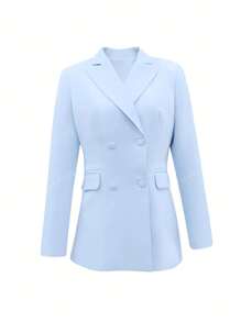 Spring & Fall Solid Color Notched Lapel Double-Breasted Pocket Straight Leg Suit Pants