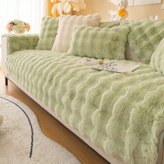 1pc Beloved Rabbit Fur Plush Internet Celebrity Sofa Pad, Thick Fluffy Seat Cushion, Slip-Resistant Sofa Cover, 2024 New Style Blanket